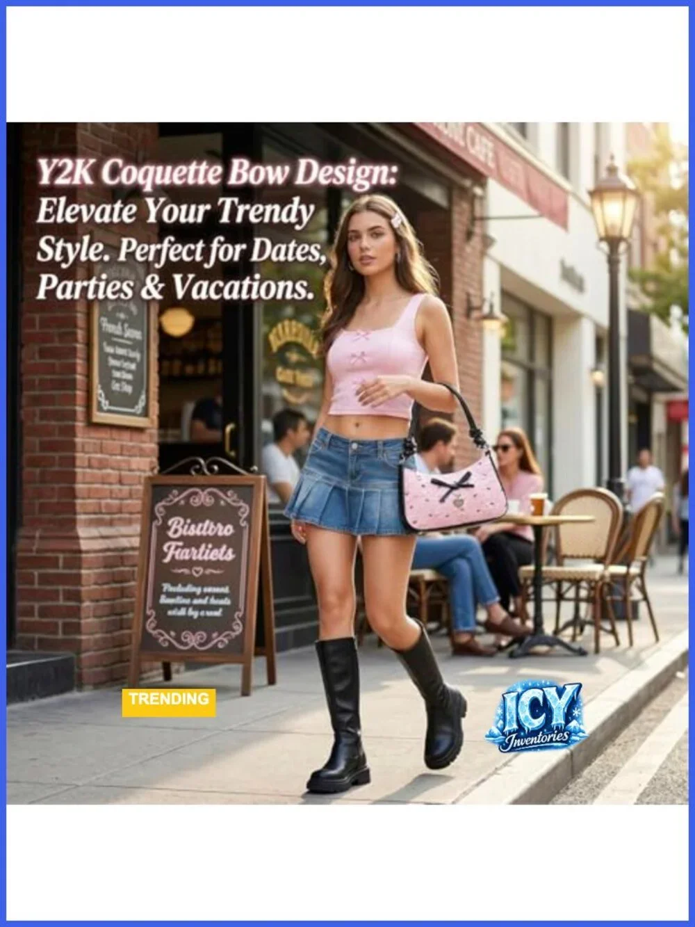 Y2K Coquette Mini Hobo Shoulder Bag Women Cute Bow Purse Vegan Leather
